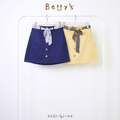 betty’s專櫃款　條紋腰綁帶排釦短裙(深藍色)