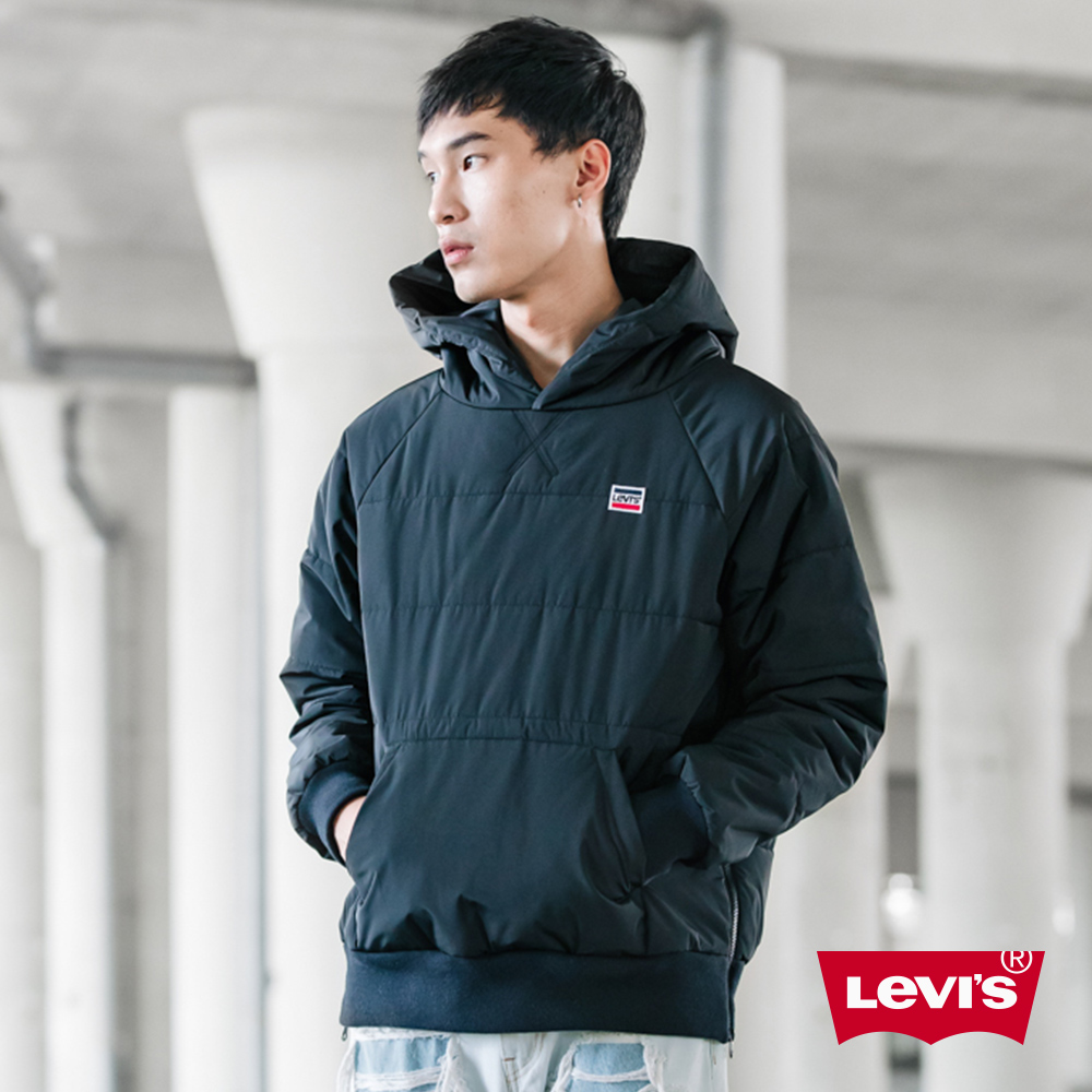 Levis 男款 帽T式鋪棉外套 聚脂纖維填充 側邊拉鍊 黑色微漸層