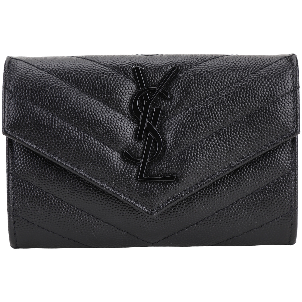 YSL Saint Laurent Monogram 粒面牛皮信封卡片夾/零錢包(黑色)