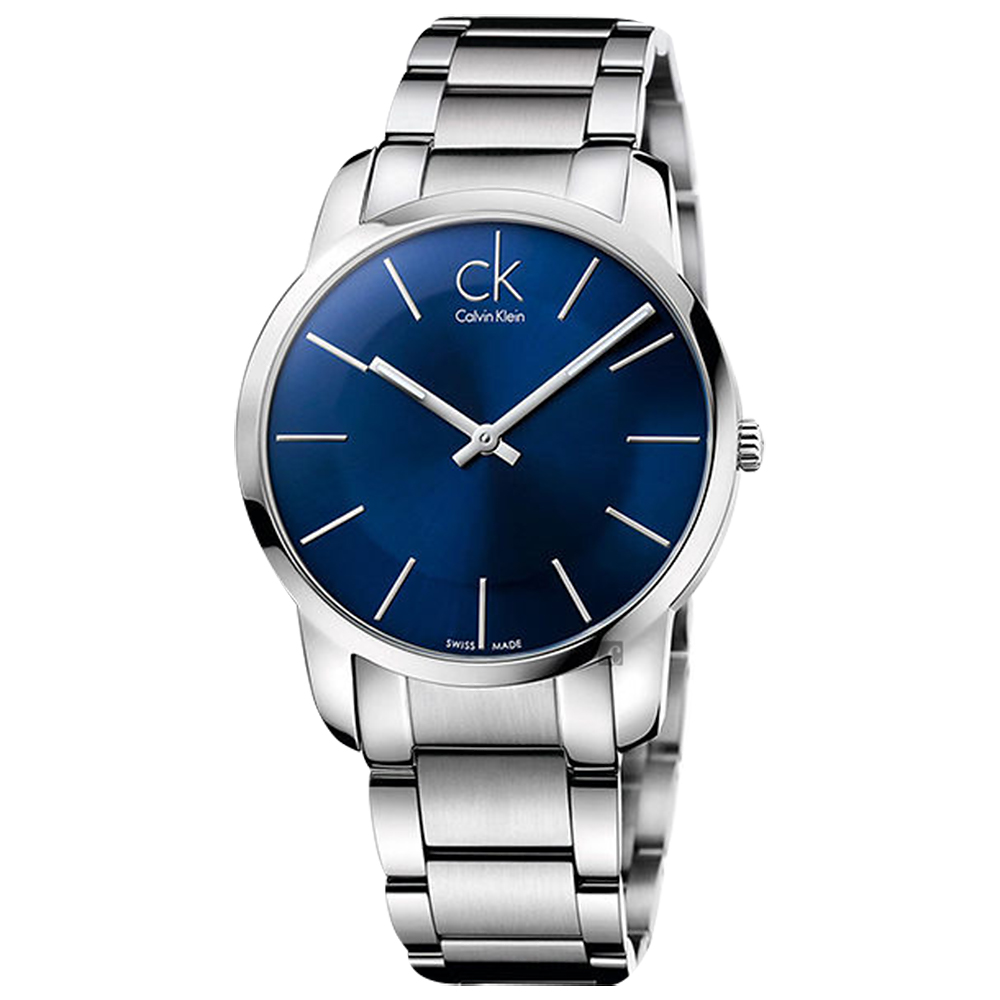 Calvin Klein CK City 極簡經典LOGO手錶-藍x銀/43mm