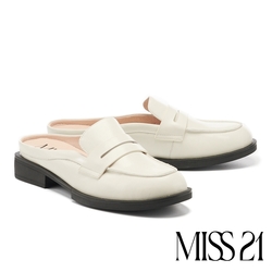 穆勒鞋 MISS 21 經典復古簡約全真皮穆勒低跟拖鞋－白