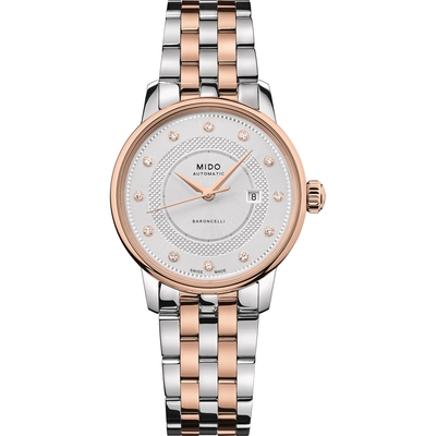 MIDO 美度 官方授權 BARONCELLI SIGNATURE 永恆系列經典女錶(M0372072203601)玫瑰金色30mm