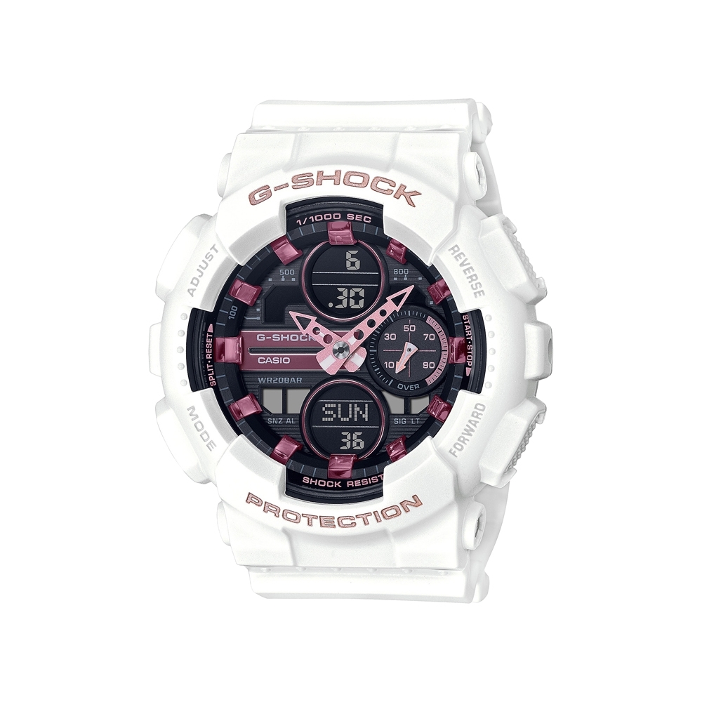 CASIO卡西歐 G-SHOCK 亮眼白 玫瑰金 雙顯系列 GMA-S140M-7A_45.9mm