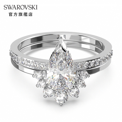 SWAROVSKI 施華洛世奇 Attract 戒指套裝 (2), 梨形切割, 白色, 鍍白金色-52