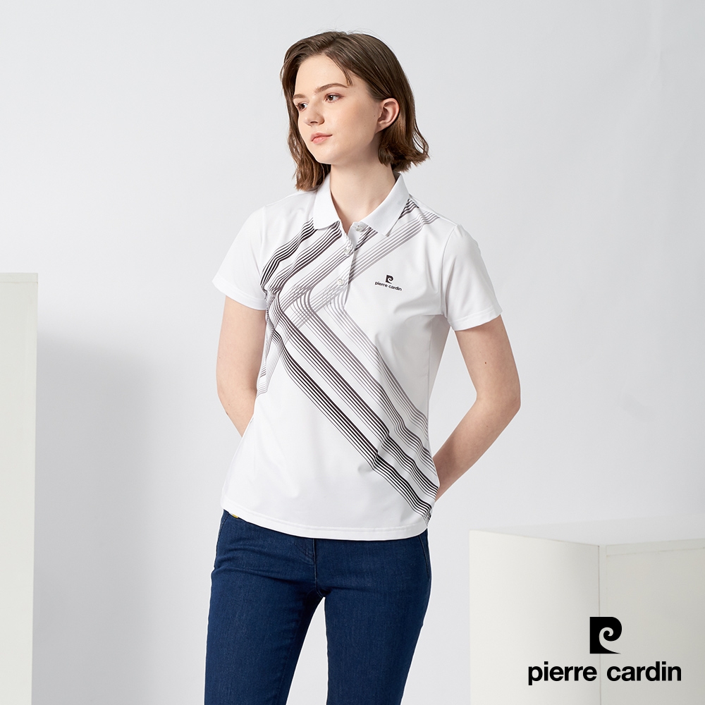 Pierre Cardin皮爾卡登 女款 吸濕排汗胸前印花短袖polo衫-白色 (4227204-90)