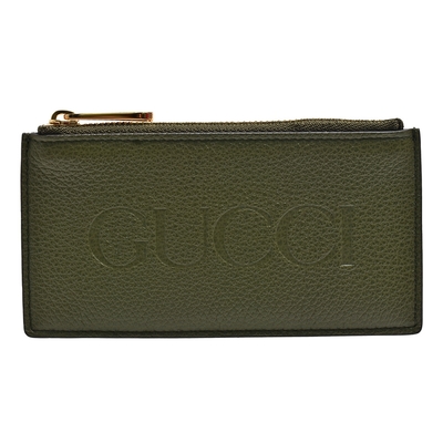 GUCCI 經典品牌LOGO牛皮拉鍊卡夾/零錢包(綠色)