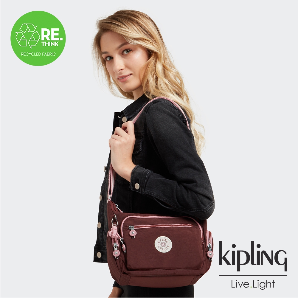 Kipling 桃花棕木色多袋實用側背包-GABBIE S