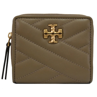 TORY BURCH 品牌LOGO釦式零錢短夾(灰棕)