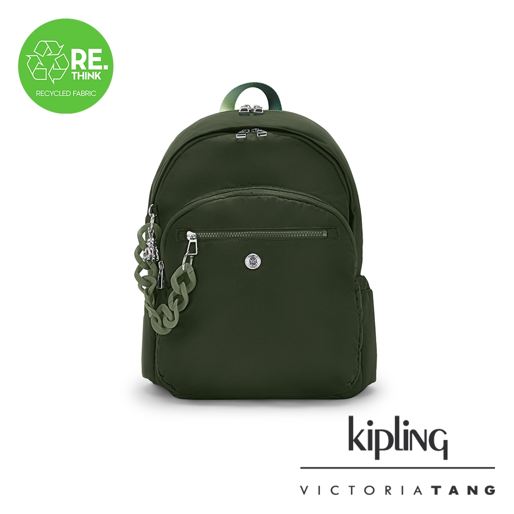 Kipling x VT 清雅翡翠深綠時尚拉鍊大開口後背包-DELIA M | 後背包 