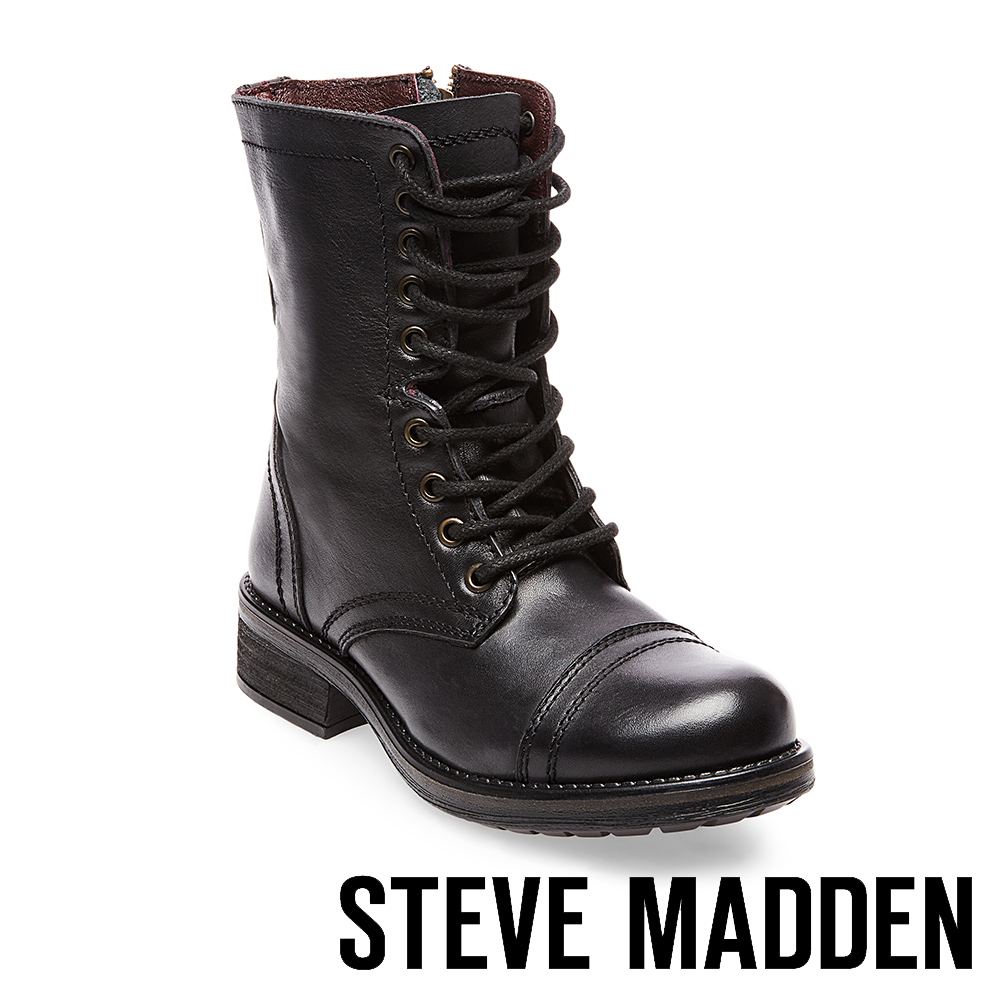 STEVE MADDEN-TROOPA 2.0經典中性軍靴款真皮高筒靴-黑色