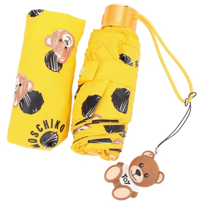 MOSCHINO 抗UV 泰迪熊吊飾手繪圖案摺疊晴雨傘(黃色)