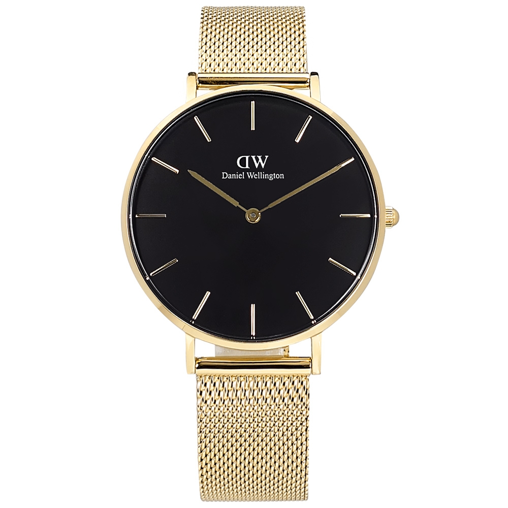 DW Daniel Wellington PETITE EVERGOLD 經典米蘭編織不鏽鋼手錶-黑x鍍香檳金/36mm