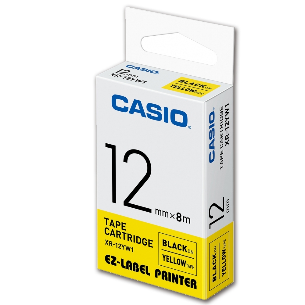 CASIO 標籤機專用色帶-12mm【共有9色】黃底黑字-XR-12YW1