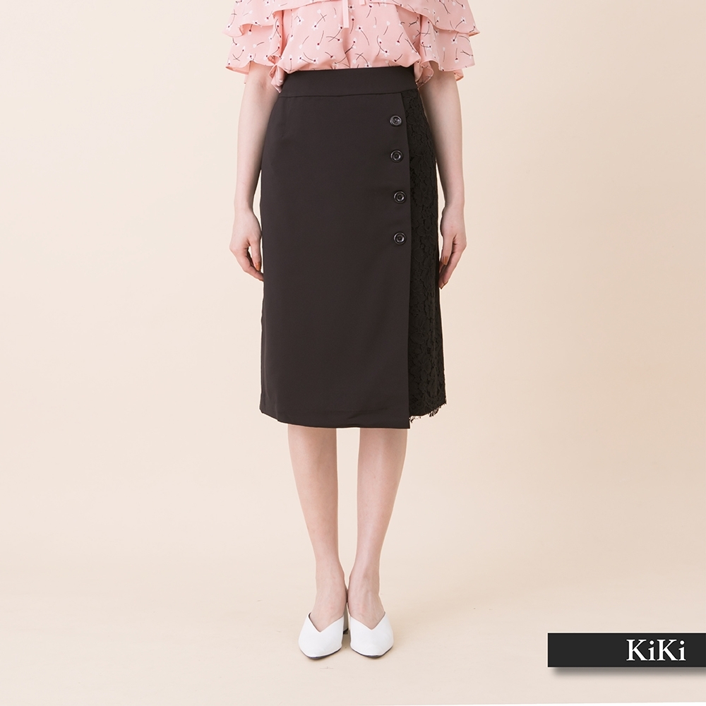 【KiKi】蕾絲拼接排釦-窄裙(二色/版型適中)