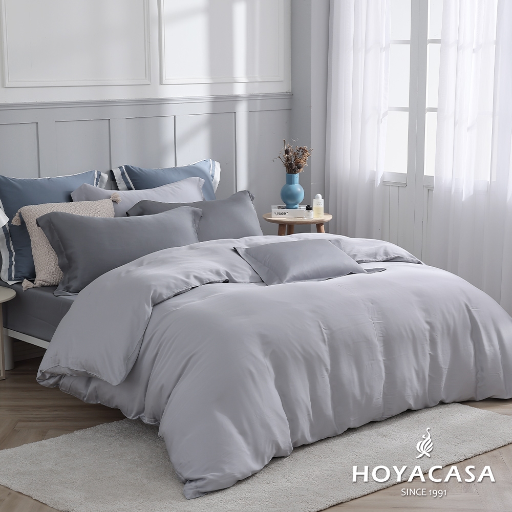 HOYACASA 300織萊賽爾天絲被套床包四件組-多款任選(雙人/加大均一價) (星霧銀灰)