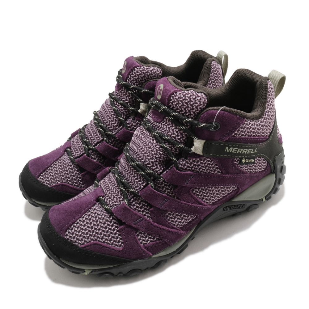 Merrell 戶外鞋 Alverstone Mid GTX 女鞋 登山 越野 防潑水 中筒 透氣 麂皮 避震 紫黑 ML034590