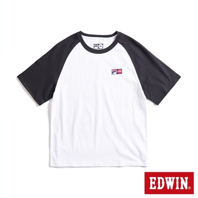 EDWIN x FILA聯名 經典主義拉克蘭袖拼接色短袖T恤-男款-黑色