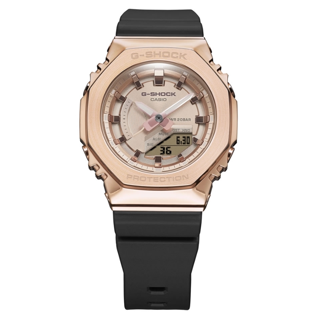 CASIO卡西歐G-SHOCK 玩美時尚玫瑰金金屬錶殼八角形錶殼GM