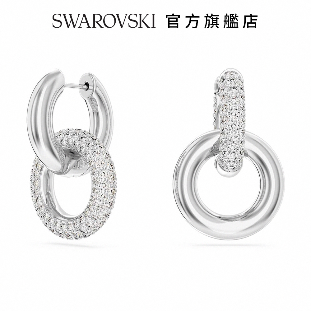 SWAROVSKI 施華洛世奇 Dextera 大圈耳環 環形相扣, 白色, 鍍白金色