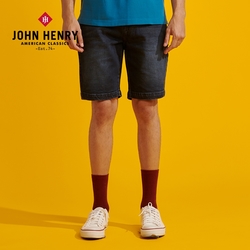 JOHN HENRY 復古反摺牛仔短褲-藍