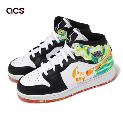 Nike 休閒鞋 Air Jordan 1 Mid SE GS 大童 女鞋 黑 橘 Drip AJ1 皮革 DJ6563-038