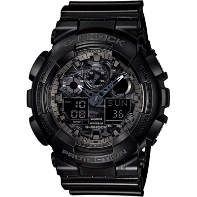 CASIO 卡西歐 G-SHOCK 迷彩叢林雙顯錶 迎春好禮-灰/55mm GA-100CF-1ADR