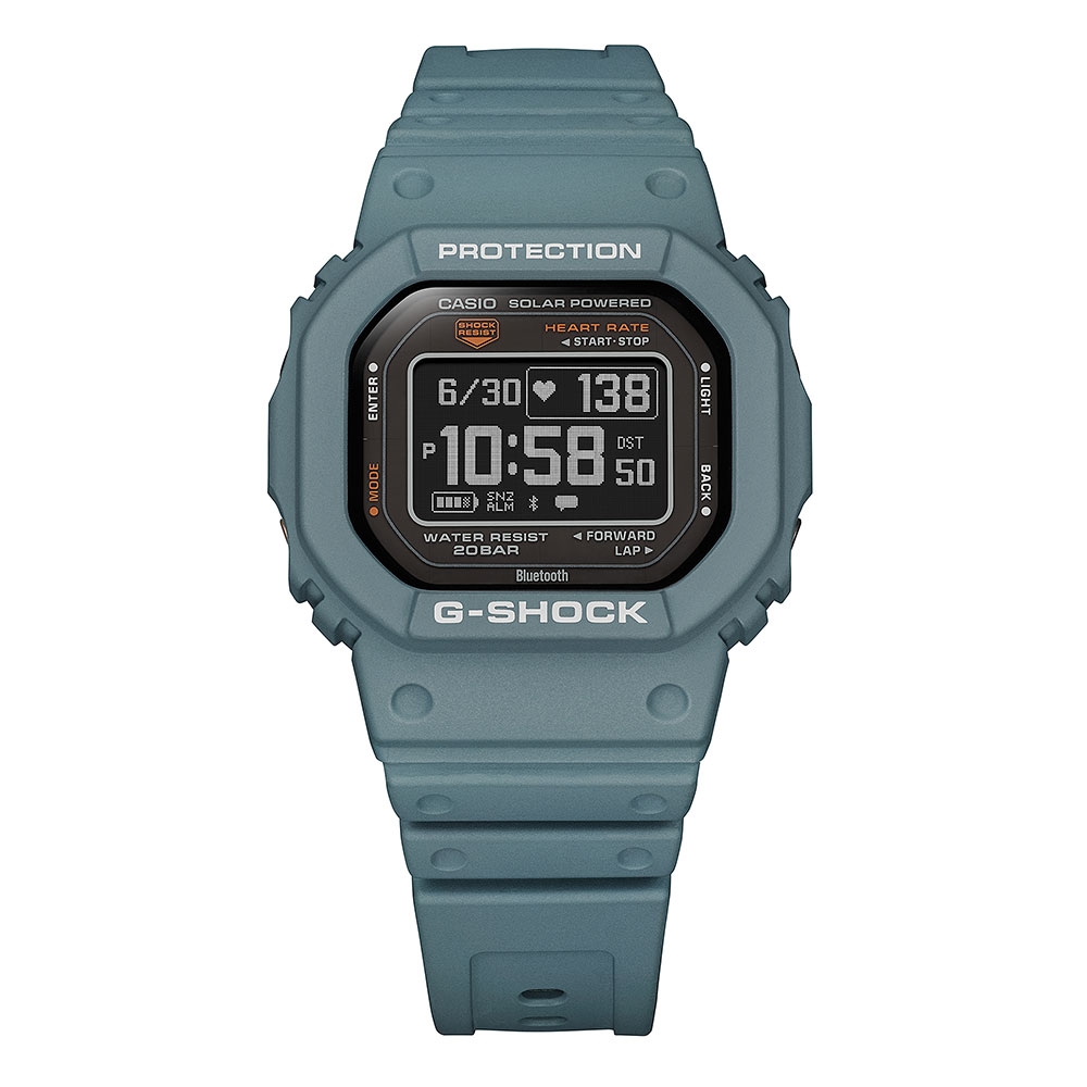 CASIO卡西歐 G-SHOCK 心率偵測 藍牙 太陽能電力 湖水藍 經典方型 運動系列 DW-H5600-2_44.5mm