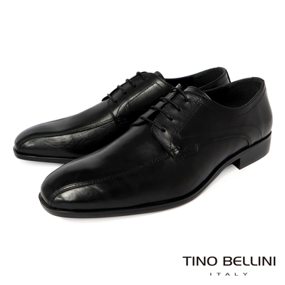 TINO BELLINI 男款 微方頭牛皮光澤流線造型紳士鞋-黑