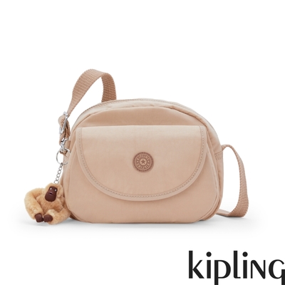 Kipling 溫柔淡雅奶茶色翻蓋側背小包-STELMA