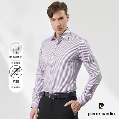 pierre cardin 皮爾卡登 男襯衫 合身版條紋防皺長袖襯衫_深紫條(52868-25)