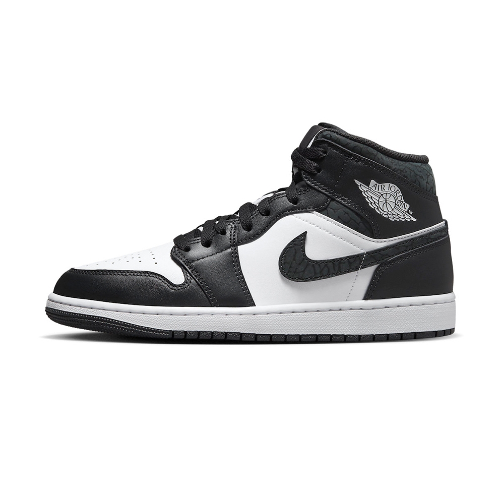 Nike Air Jordan 1 Mid 男黑白熊貓象紋喬丹AJ1 中筒運動休閒鞋FB9911