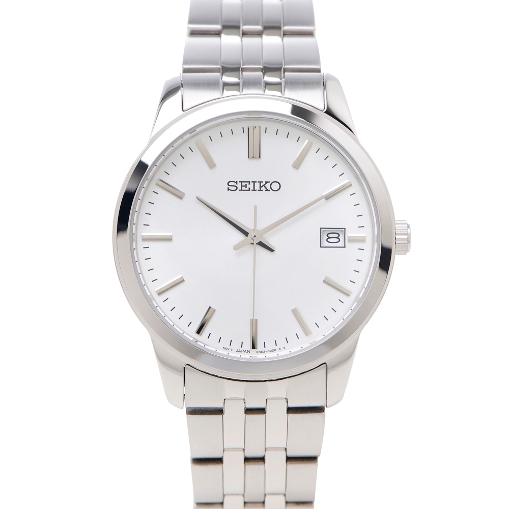 SEIKO 簡約時尚風格不鏽鋼錶帶男性手錶 (SUR397P1)-銀白面X銀色/40mm