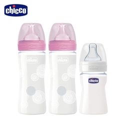 chicco-舒適哺乳-防脹氣玻璃奶瓶240ml*2+150ml