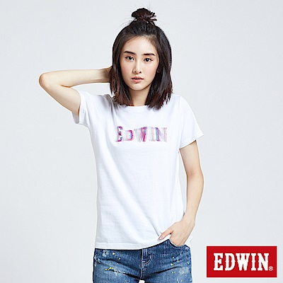 EDWIN 東京系列反光點點LOGO短袖T恤-女-白色