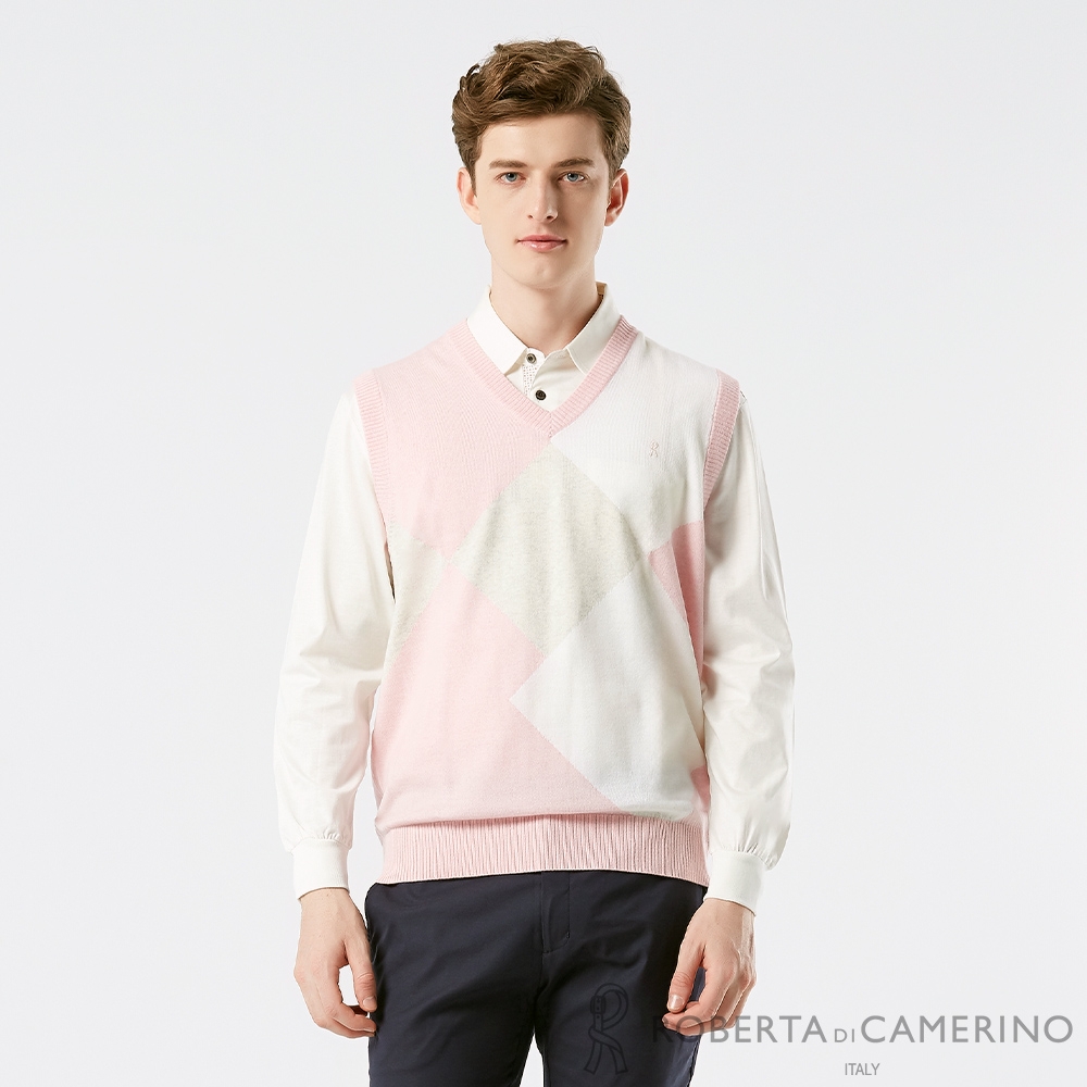 【ROBERTA諾貝達】男裝 粉色純羊毛背心-輕盈優雅- 義大利素材 台灣製