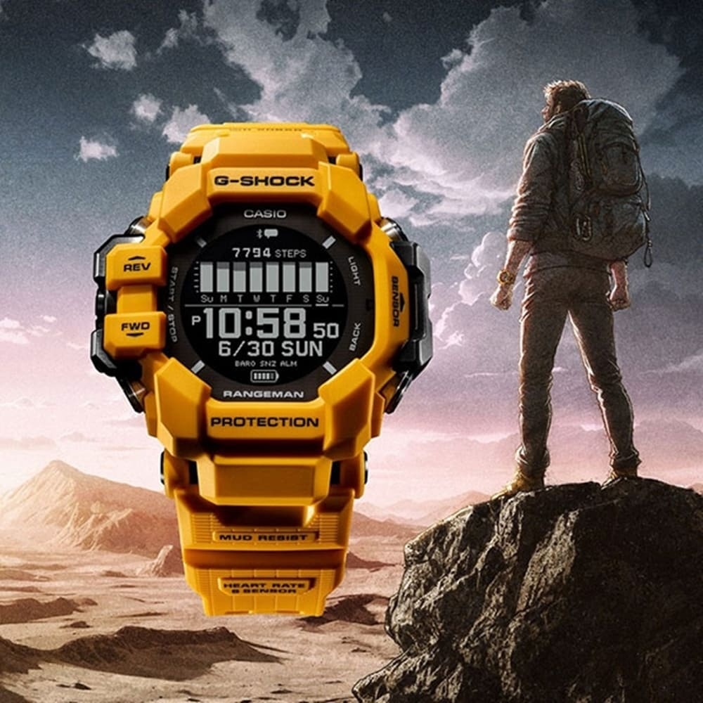 CASIO 卡西歐  G-SHOCK 戶外首選 防塵泥 心率偵測 GPS定位 藍牙 太陽能電力 搶眼黃 運動系列 GPR-H1000-9_53.2mm