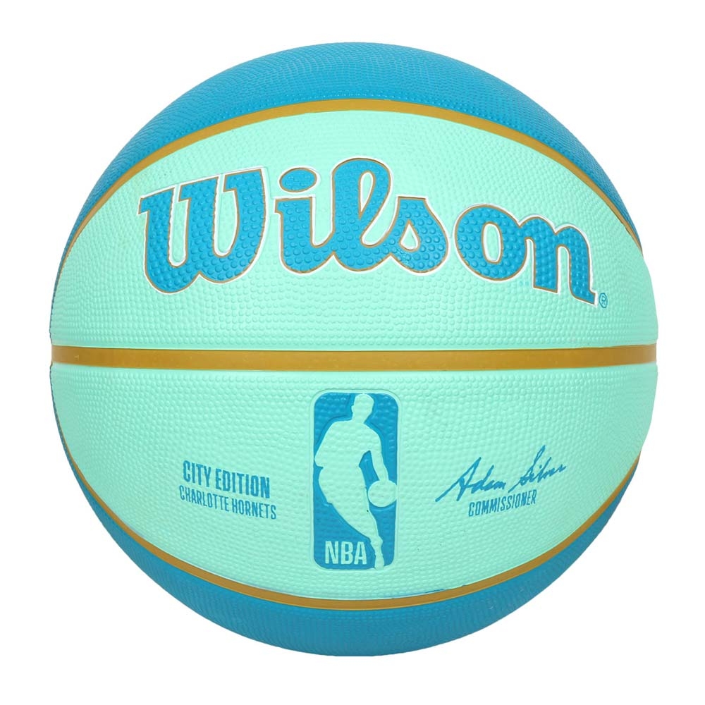 WILSON NBA城市系列-黃蜂-橡膠籃球 7號籃球-訓練 室外 室內 WZ4024204XB7 淺綠湖藍白