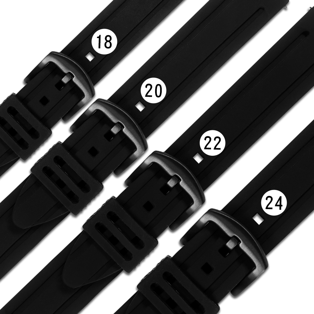 Watchband / 18.20.22.24 mm / 各品牌通用 快拆 加厚 矽膠錶帶 鍍黑不鏽鋼扣頭-黑色