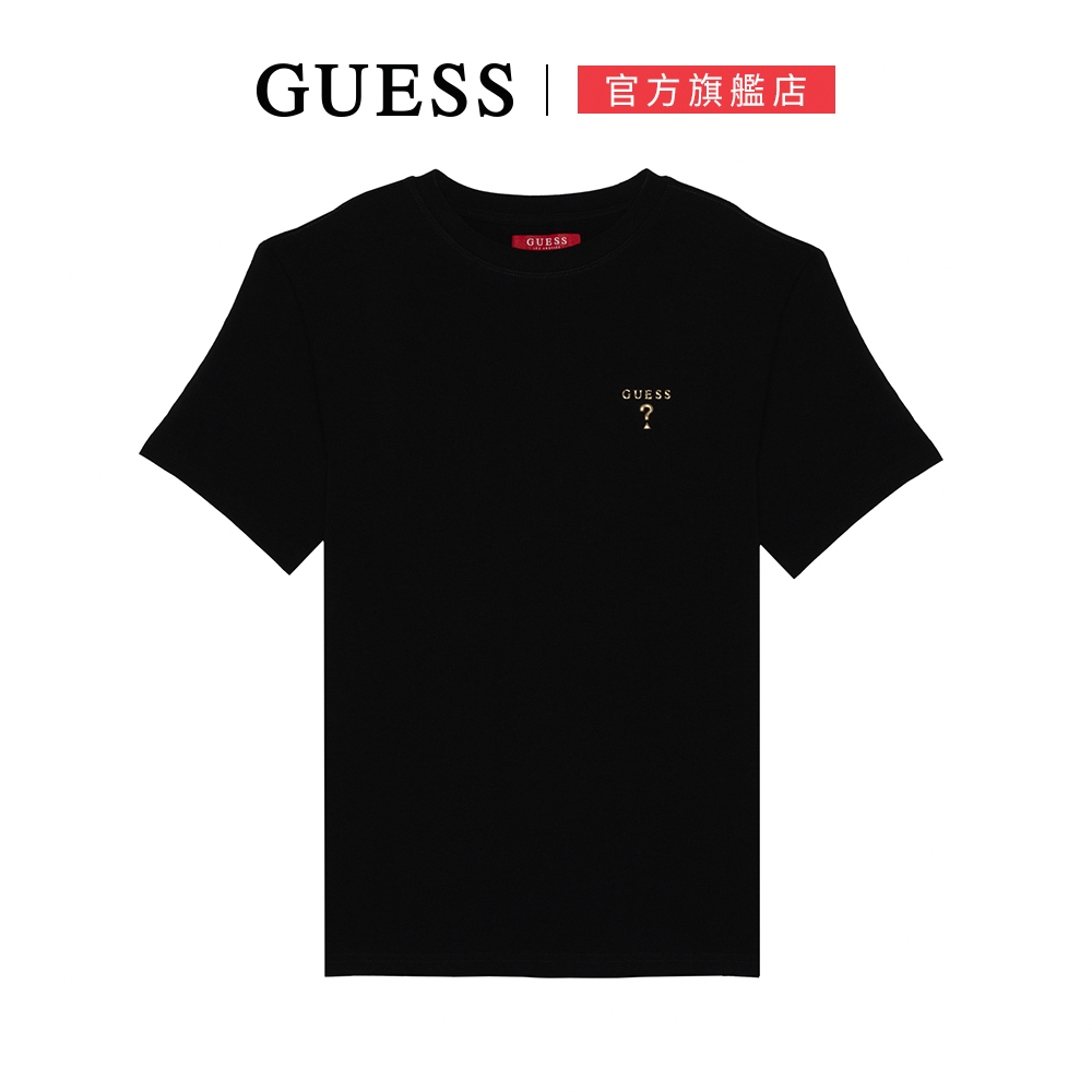 【GUESS】金色浮體LOGO短T-兩色可選 (黑)