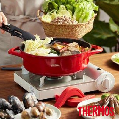 THERMOS 膳魔師巧易不沾鍋雙耳附蓋壓鑄湯鍋24cm-燕麥杏(TFP-W24-LPK