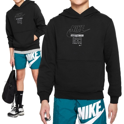 Nike K NSW Club+大童 黑色 休閒 運動 上衣 帽T 長袖 FN9100-010