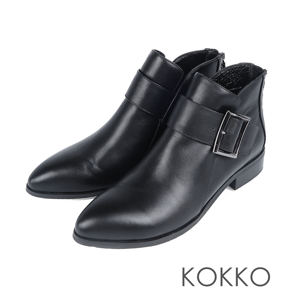 KOKKO -冬日暖意牛皮貼腿顯瘦短靴-質感黑