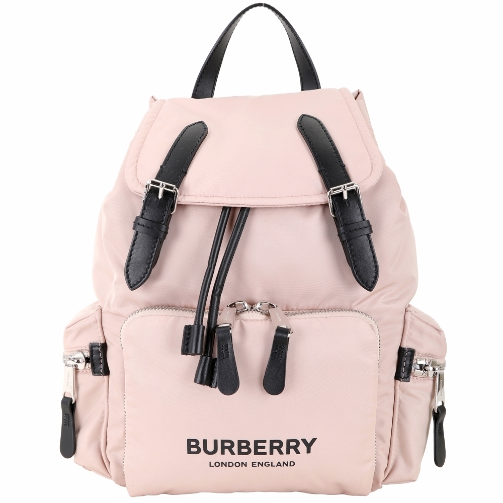 BURBERRY The Rucksack 中型 Logo字母尼龍軍旅後背包(玫瑰米色)