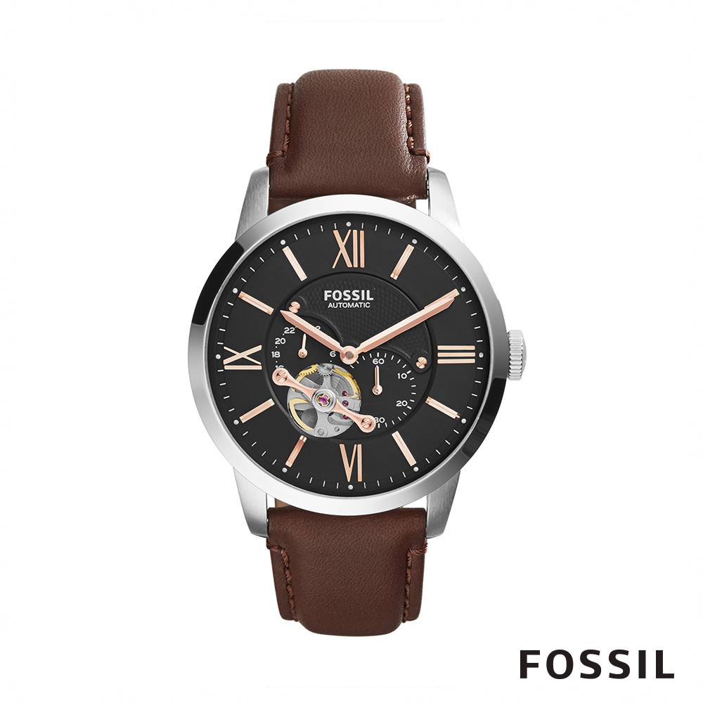 FOSSIL TOWNSMAN 皮革自動男錶-黑棕色 約44mm ME3061