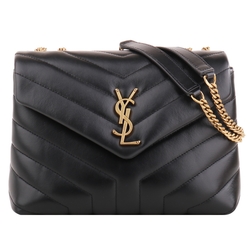 YSL-金YSL 絎縫皮革鍊帶肩背包(黑)