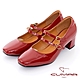 【CUMAR】復古方頭漆皮粗跟雙帶瑪莉珍鞋-紅 product thumbnail 1