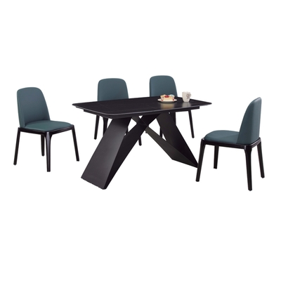 文創集 杜亞特4.7尺岩板餐桌科技布餐椅組合(一桌四椅組合)-140x80x72cm免組