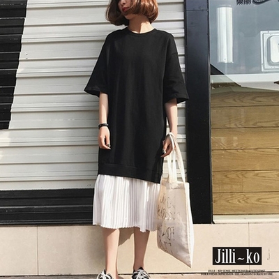 JILLI-KO 日系假兩件拼接連衣裙- 黑色