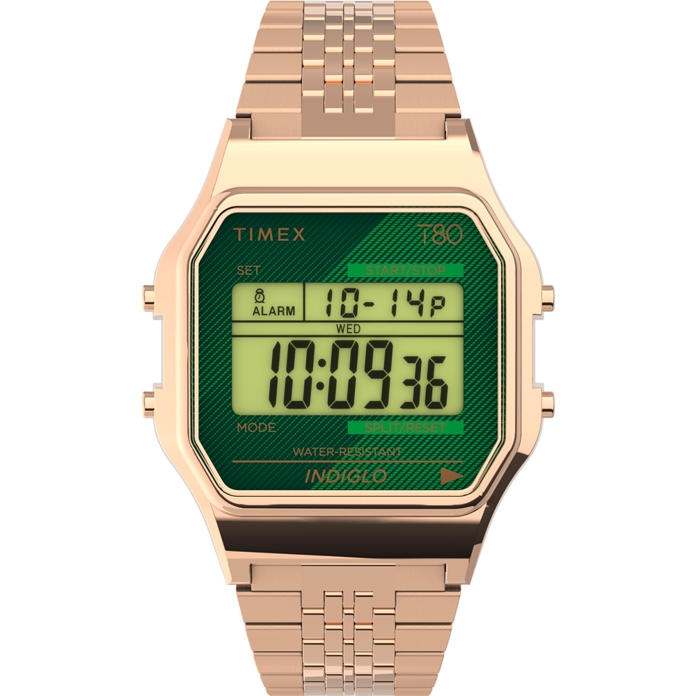 TIMEX 天美時  T80電子錶 (玫瑰金x綠 TXTW2V19700)