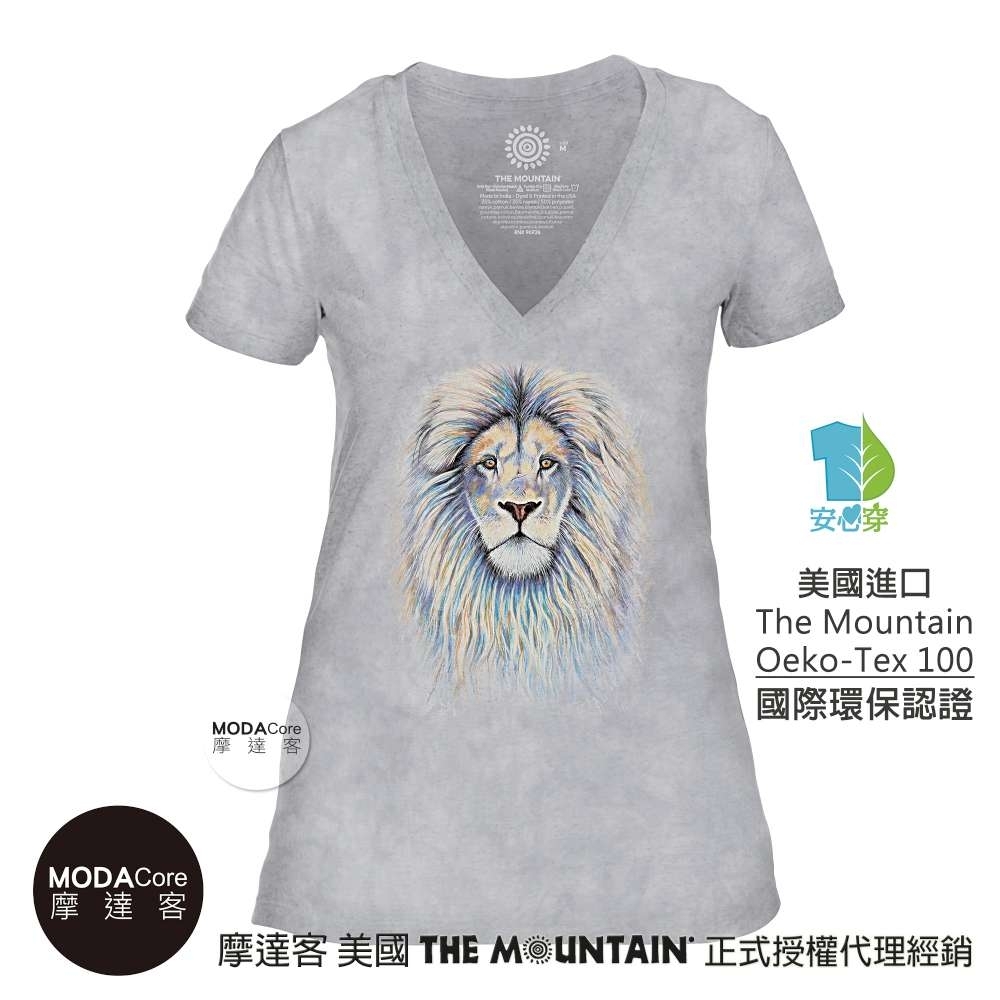 摩達客-美國The Mountain都會系列 絢麗獅王灰底 V領藝術修身女版短袖T恤